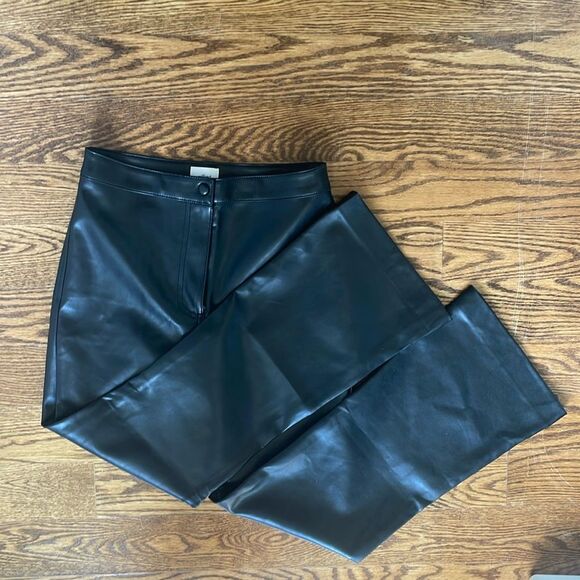 Aritzia Wilfred Faux Leather High Waisted Crop Bootcut Flare Pants Size 4 Black - Picture 3 of 8